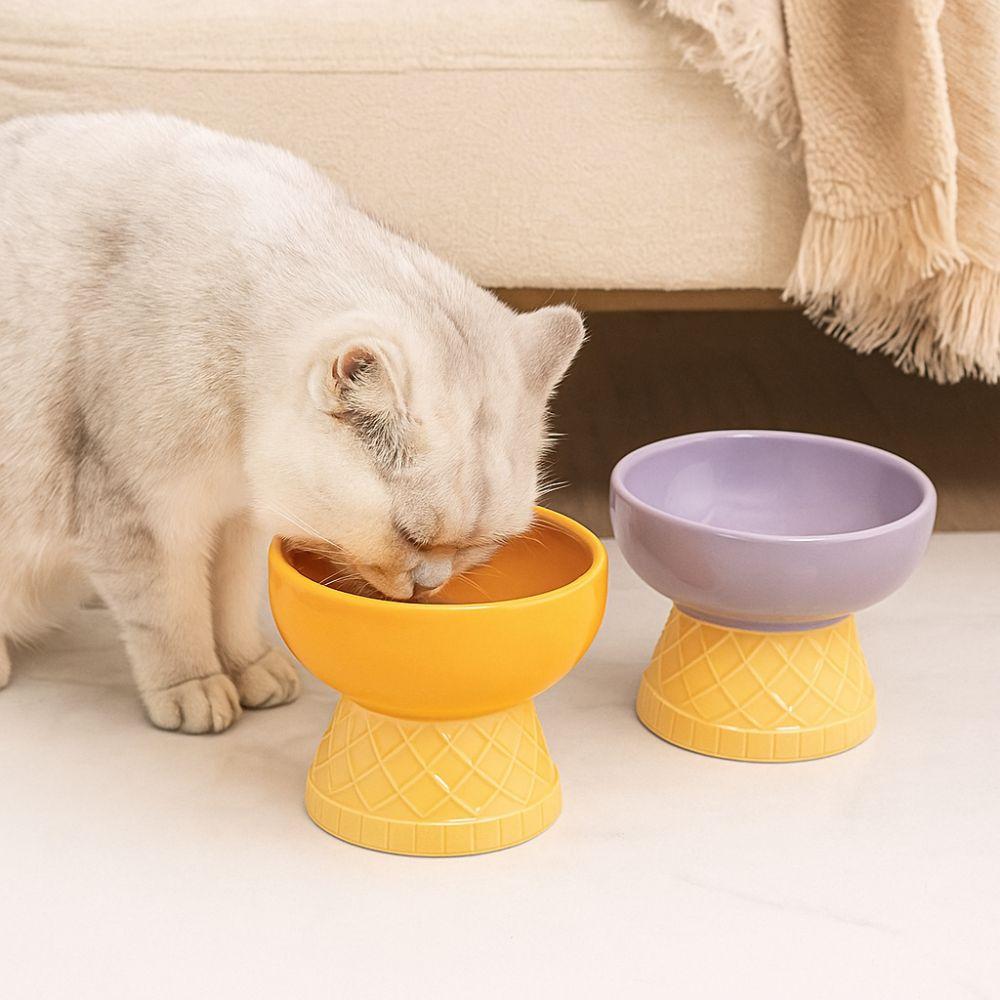Oblique Mouth Cat Drinking Bowl Anti Overturning Raised Cat Bowl Ceramic Pet Bowl  Pet Feeding