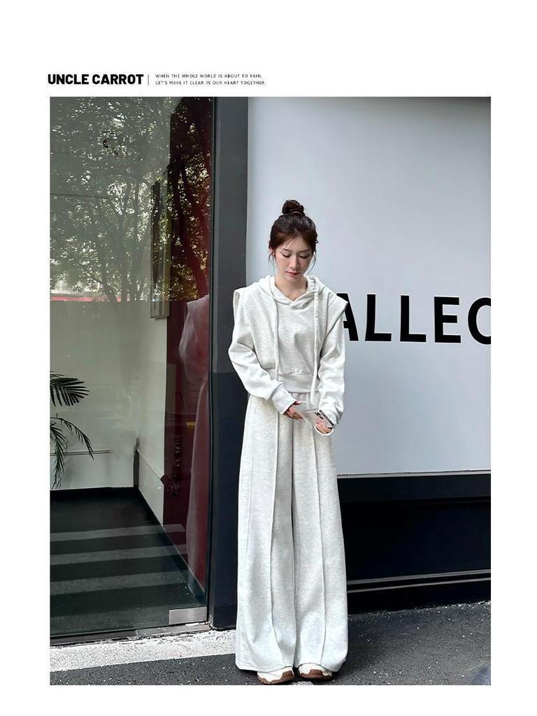 Women's Loose-Fit Two-Piece Set: Hooded Sweatshirt & Wide-Leg Pants - Autumn/Winter Fashion