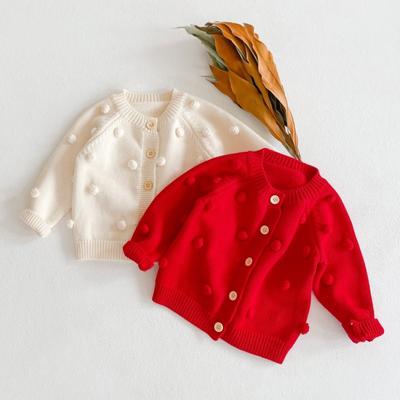 Spring and Autumn All-match Boys and Girls Baby Children's Handmade Ball Knitted Coat Cotton Long Sleeve Newborn New Year Children's Wear