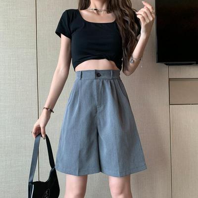 Summer Women's Loose High-Waist Wide-Leg Suit Shorts