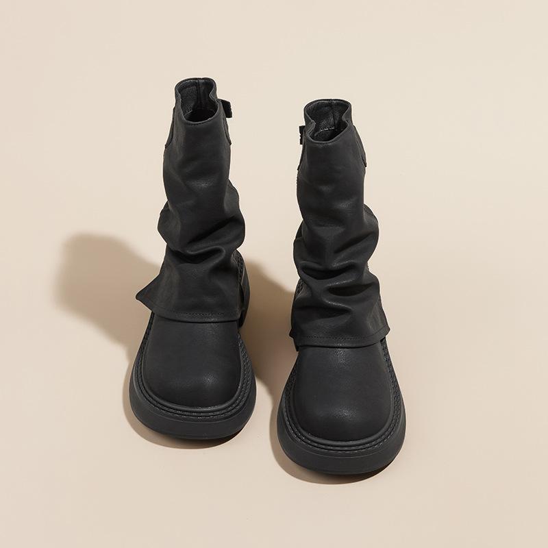 Martin-Stiefel mit dicker Sohle für Damen 2025 Herbst und Winter neue Retro-Kurzschaft-Falten-Stapel-Hosen-Schaftstiefel Western-Ritter-Kurzstiefel