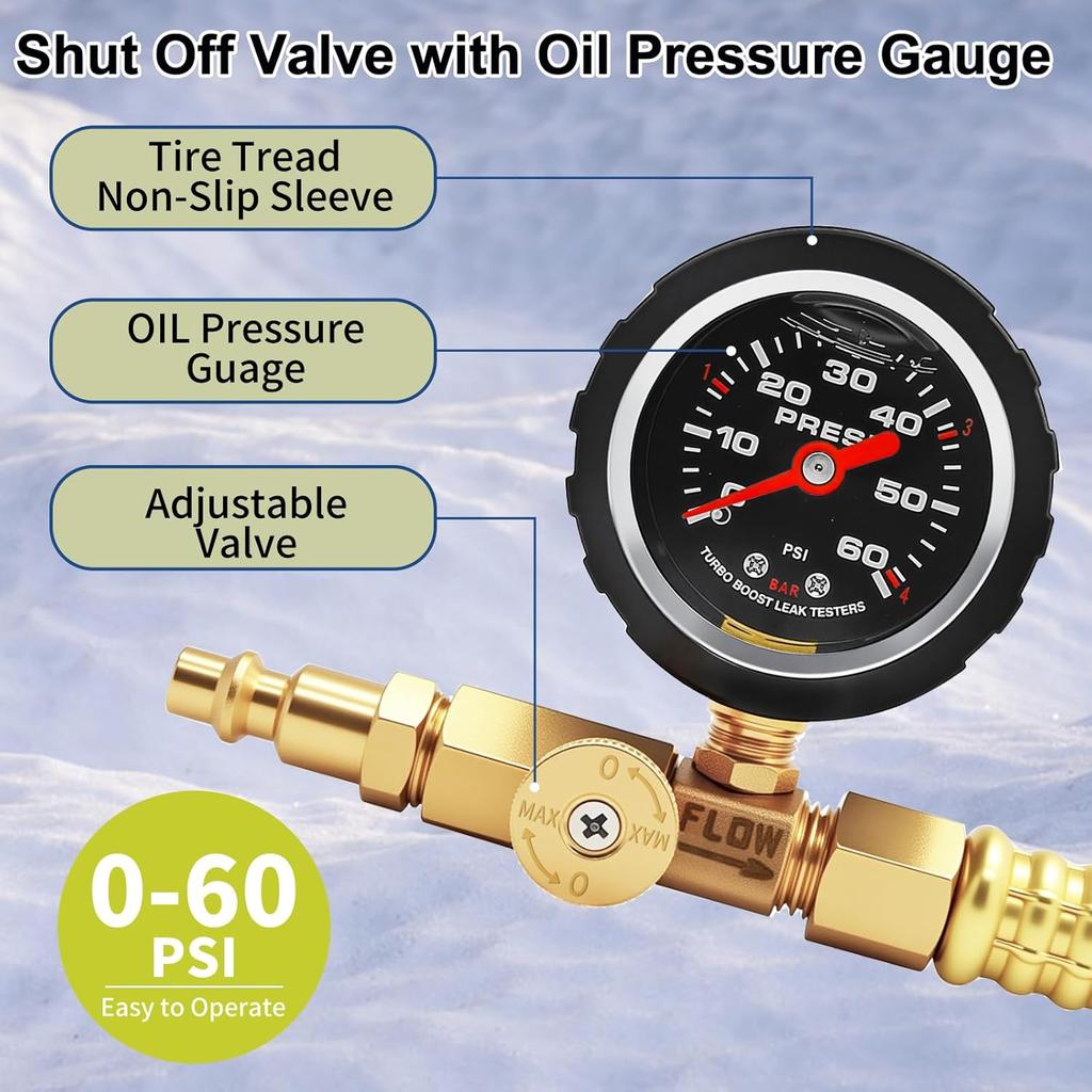 Upgraded RV Winterizing Kit, 17Inch RV Blowout Hose Adapter Kit With Oil Pressure Gauge & Shut Off Valve, Boat Winterizing Kit Camper Blow Out