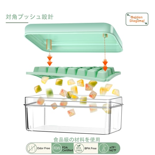 Ice Maker, Ice Tray, Ice Maker, Ice Block, Ice Maker, Container, Removes Ice In 1 Second [Food Sanitation Law Compliant], Ice Mold with Lid, Large Cap