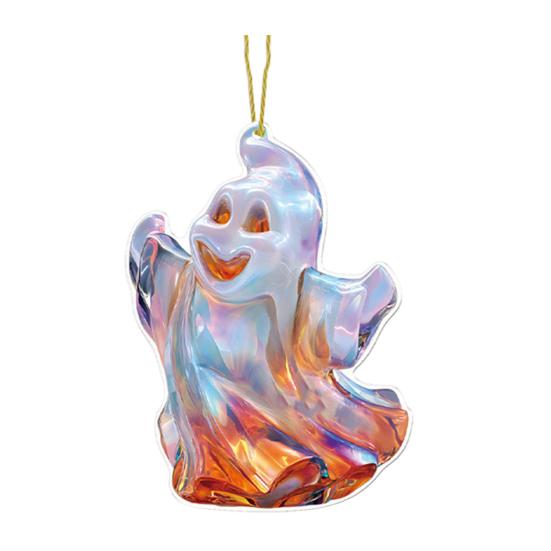 Funny Ghost Pendant 2D Acrylic Car Hanging Decor Ghost Design Backpack Charm Halloween Festive Party Decoration