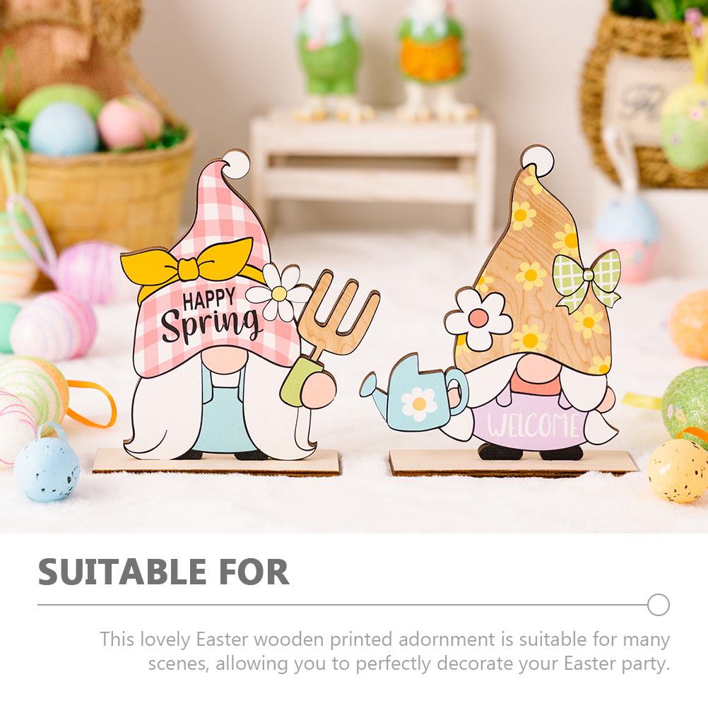 3pcs Adorable Gnome Ornament Wooden Easter Party Decor Creative Printed Dwarf Ornament