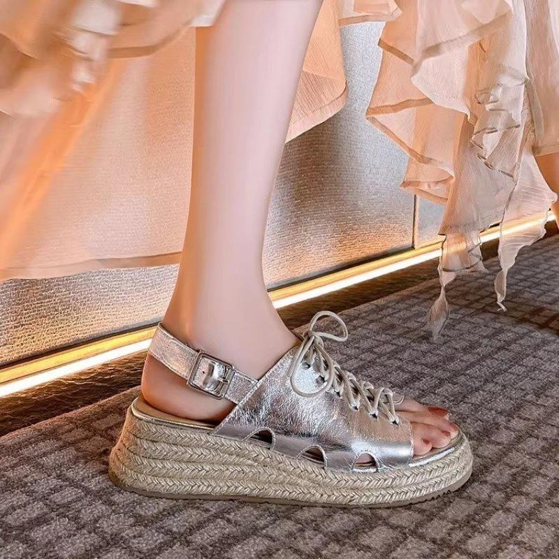 Fashion Summer New Roman Leather Platform Sandals Retro Open Toe Women's Shoes Elegant Simple Party Office Dress Flat Sandals Zapatos