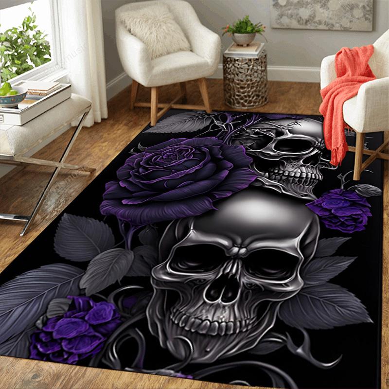Purple skull and roses Rug Floor Mat for Living Room or Bedroom Soft and Comfortable Carpet a Gift for Birthday and Holiday.SFF0917587