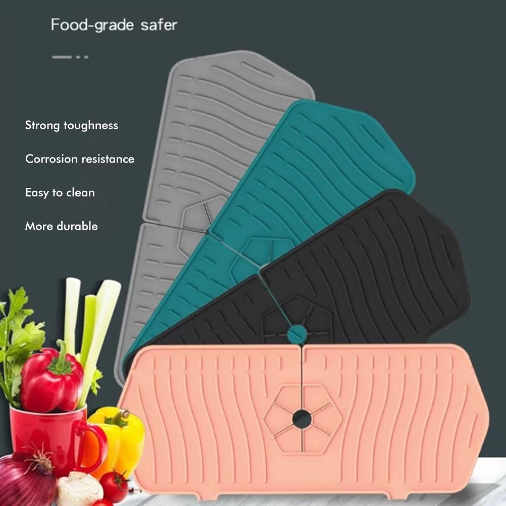 Kitchen Faucet Sink Splash Guard Silicone Faucet Water Catcher Mat Sink Draining Pad Behind Faucet
