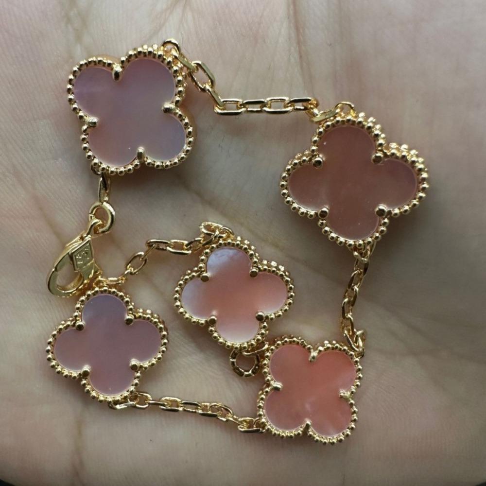 Hochwertiges Kleeblattarmband für Damen Fünf-Blüten-Armband mit natürlichem weißen Perlmutt und rotem Karneol