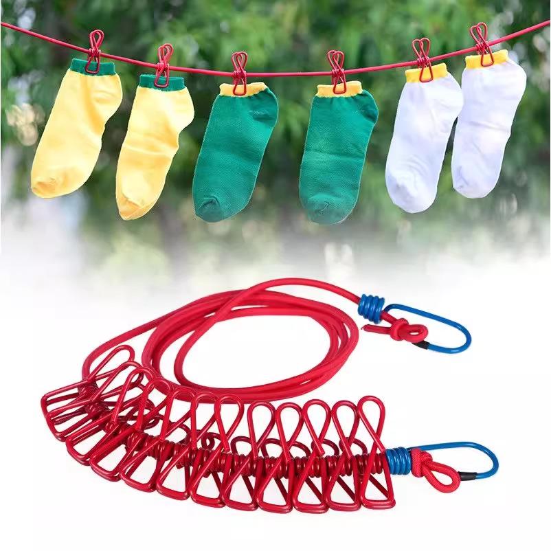 Windproof Non-Slip Clothesline with Clips - Indoor/Outdoor No-Punch Drying Rope