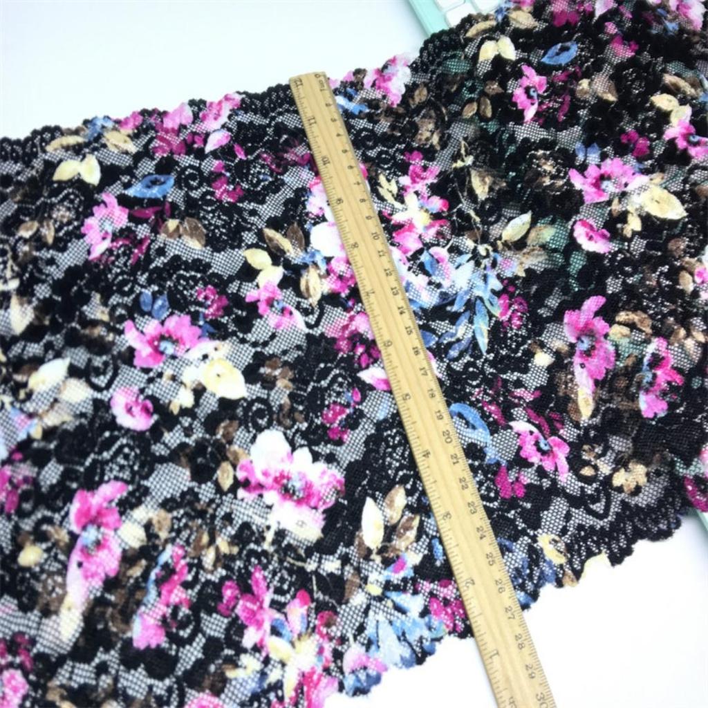 27cm Wide Printed Elastic Lace, DIY Stretch Sewing Lace Fabric for Lingerie, Bra, Underwear, Dress, Garment, Crafting