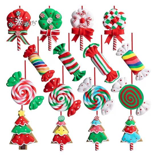 Rustic Holiday Ornaments 16 Pcs Christmas Lollipop Ornaments, Red Green Striped Peppermint Swirl Candy Cane Tree Decor Hanging Decoration, Colorful