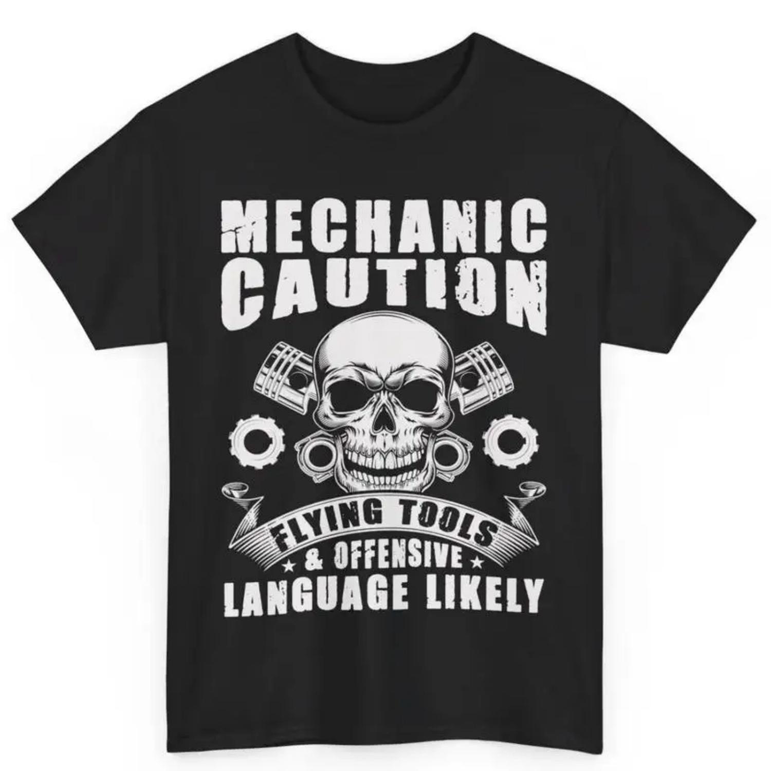 

Mechanic Caution Flying Tools Offensive Language Cotton T Shirt S чёрный