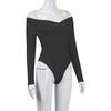 Sexy Dámské Módní Jednobarevné Body s Odhalenými Rameny Křížené Záhyby Skinny Romper Oblečení Dlouhý Rukáv Šik Streetwear Podzimní Oblečení Nové