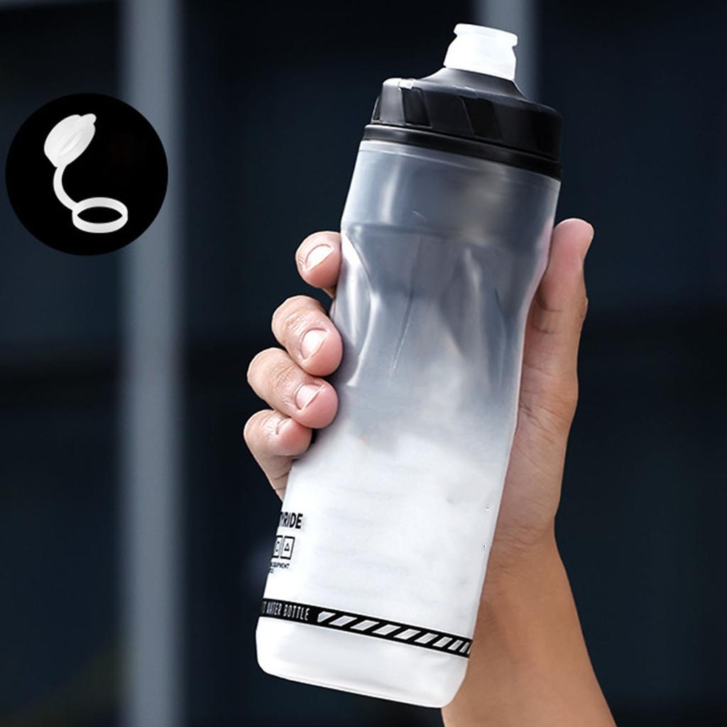 Bike Water Bottle 610ml Large Capacity Insulated Squeeze Cycling Drink Bottle for Hiking Running Travel Black and White Gradient
