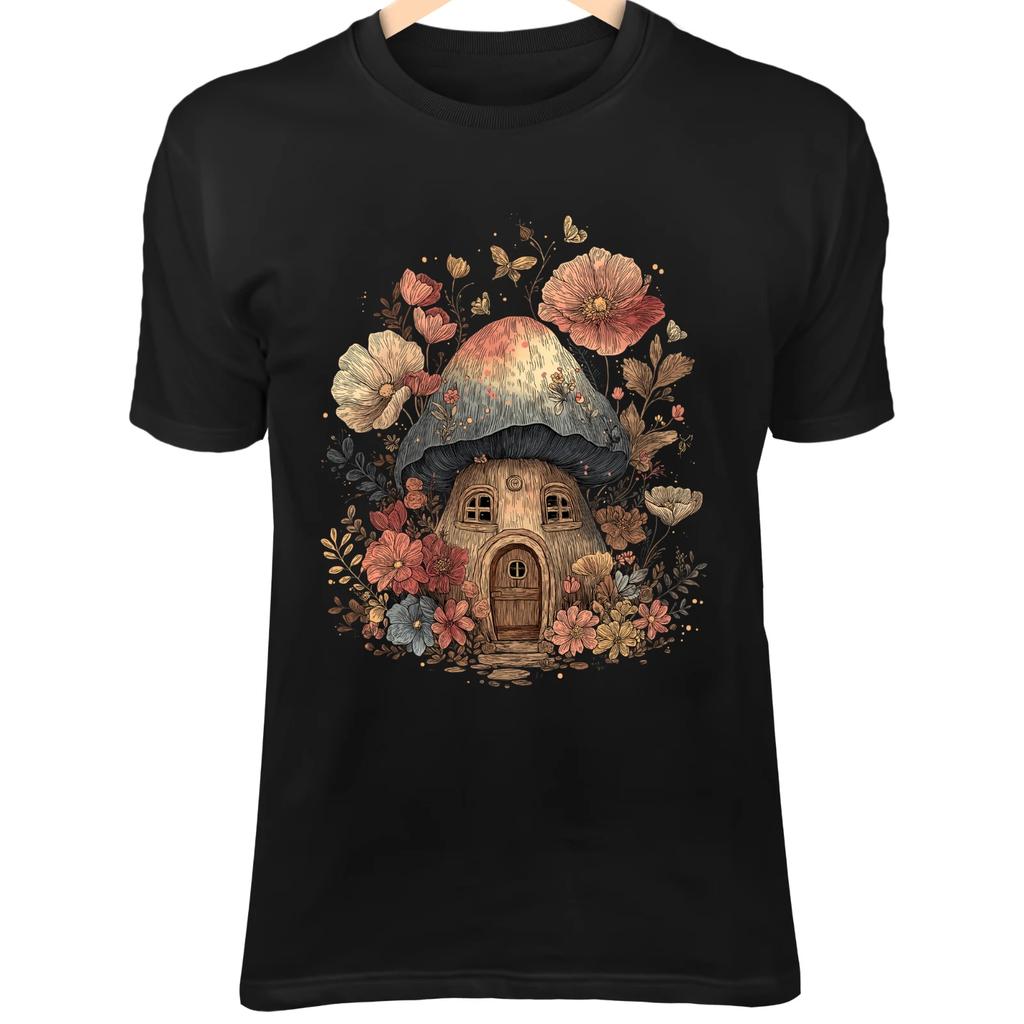 Kawaii Mushroom House - Pastel Colors, Flowers, Butterflies