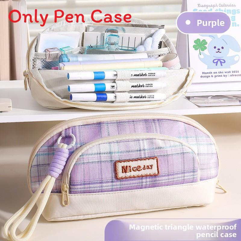 Vintage American Style Magnetic Pen Case With Patterned Fabric For Office And School Use