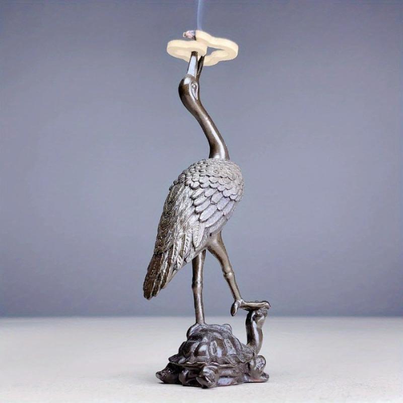1pc Vintage Brass Animal Crane Small Statue Lucky Home Decorations Desk Ornaments Miniatures Figurines Crafts Incense Holder