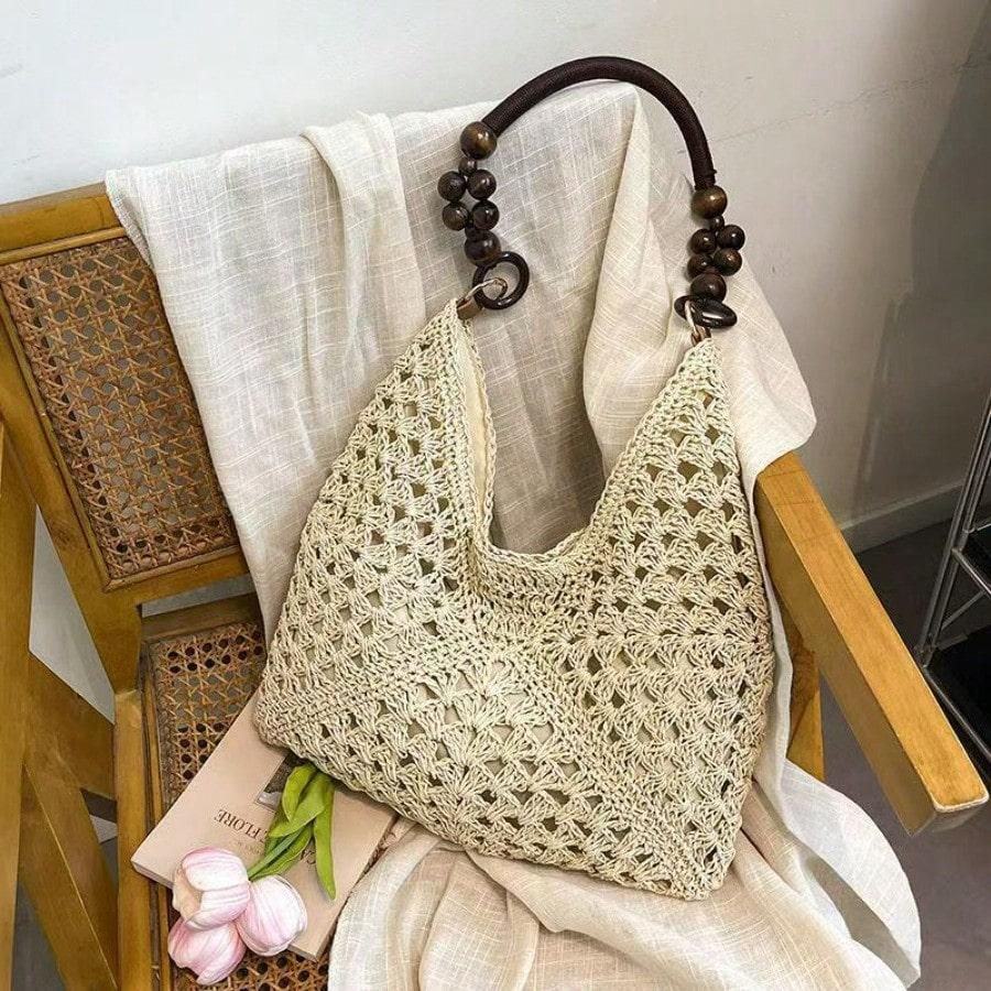 Large capacity woven bag women s fashion shoulder bag casual commuter tote bag
