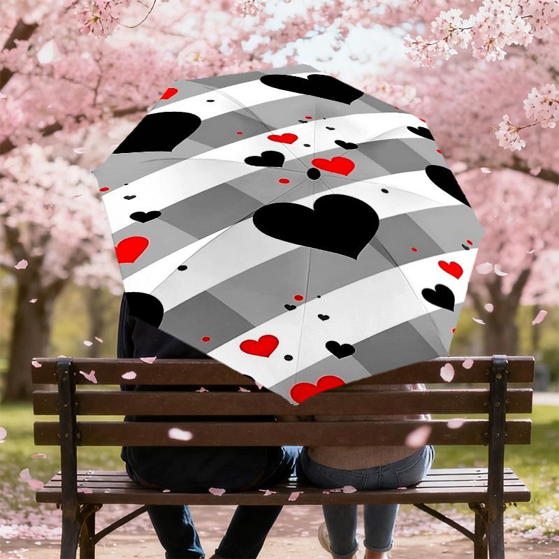 1PC Heart Love Automatic Open/Close Umbrella Compact Folding Umbrella with 8-Rib Shaft Lightweight Esign, Highquality Fabric1182A