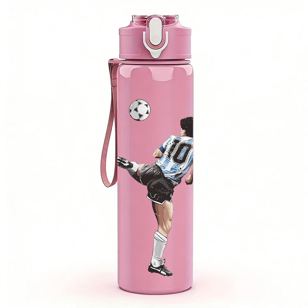 1PC Soccer Player Kicking Ball 750ml Color Plastic Sports Water Bottle Leakproof Flip Straw Lid Suitable for Sports Office Home Use