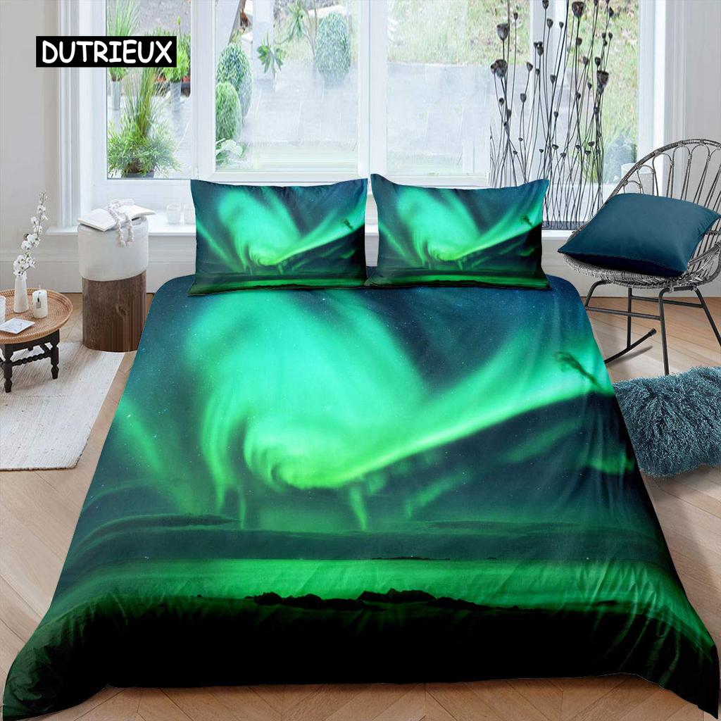 Aurora Påslakanset Galax Sängkläder Lila Stjärnklar Himmel Täcke Ytterrymden Universum Astronaut Täckesöverdrag för Barn