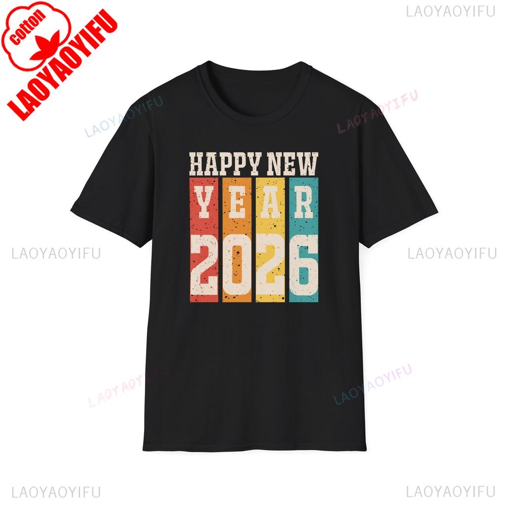 Happy New Year 2026 Unisex TShirt Retro NYE Distressed Party Simple Vintage Commuter Printed Tshirt Tops  Adult Shortsleev