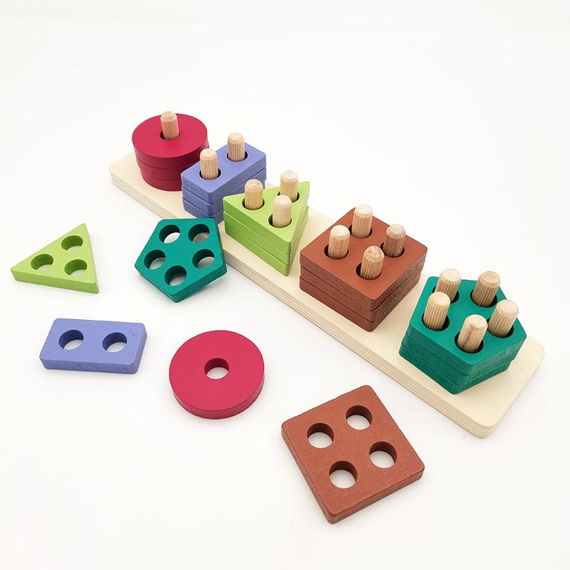 Forma Geometrica Colore Puzzle di Legno per Bambini Giocattoli Montessori per Bambini Giocattolo Educativo per l'Apprendimento Puzzle 3D Blocchi Giochi di Abbinamento
