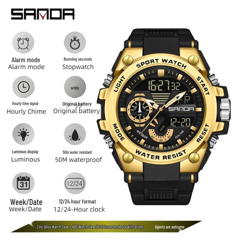 Sanda Men's Waterproof Tactical Sports Watch - Outdoor Multifunctional Military Style Student Wristwatch