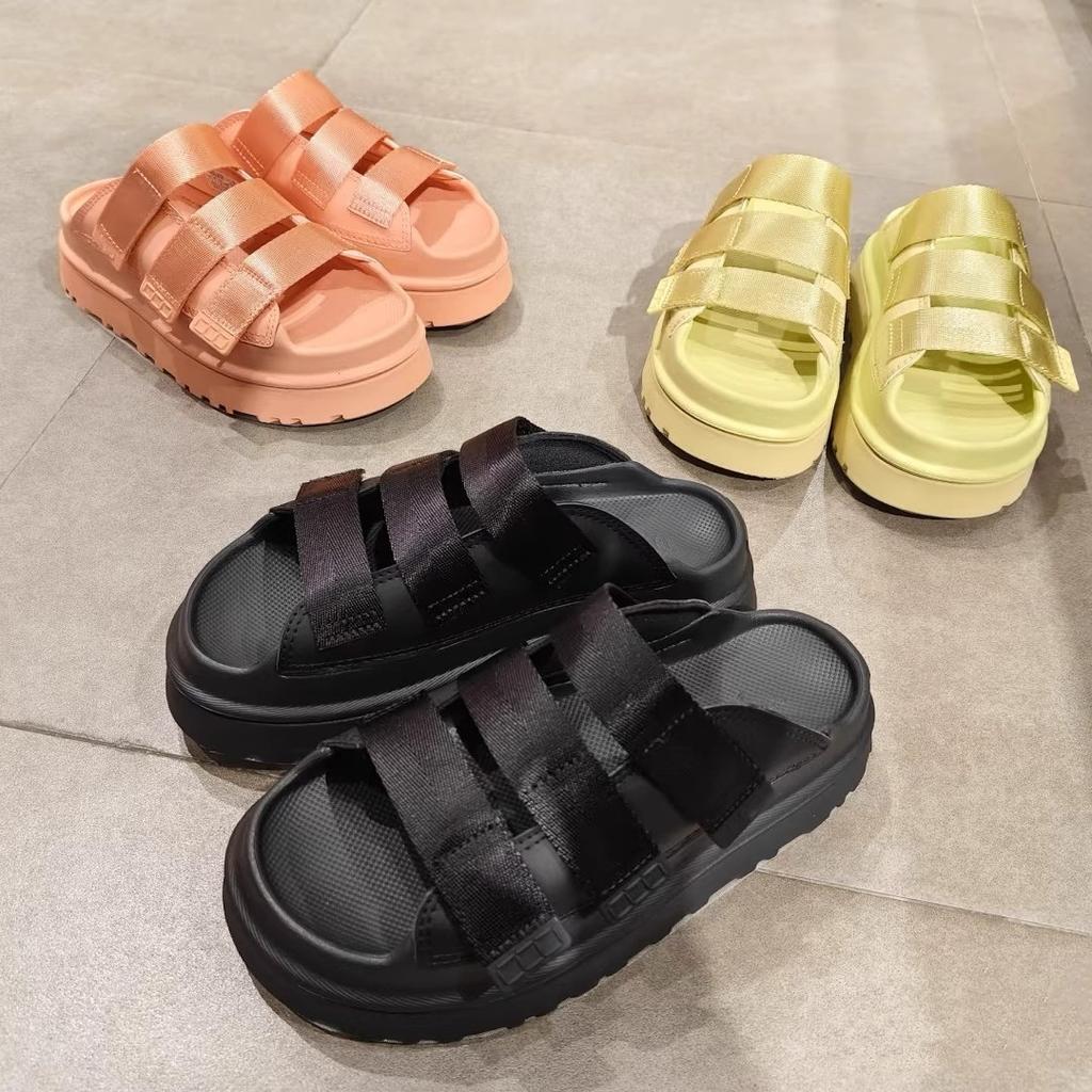 Candy color~ thick-soled beach cool slippers women's 2025 summer new fashion Velcro one-word heightening hole shoes