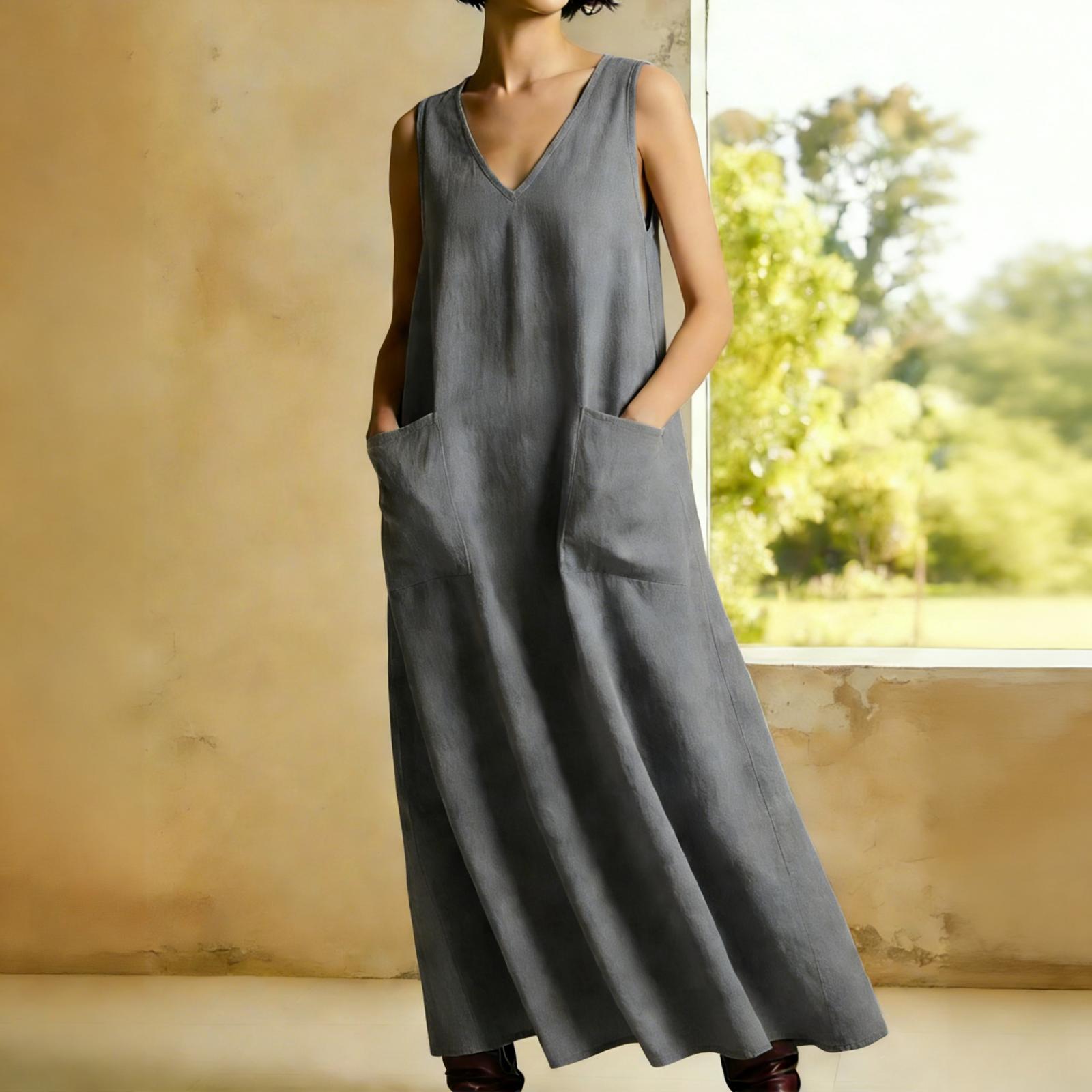 Женское безрукавное повседневное платье -цвет, свободного кроя, длинное L