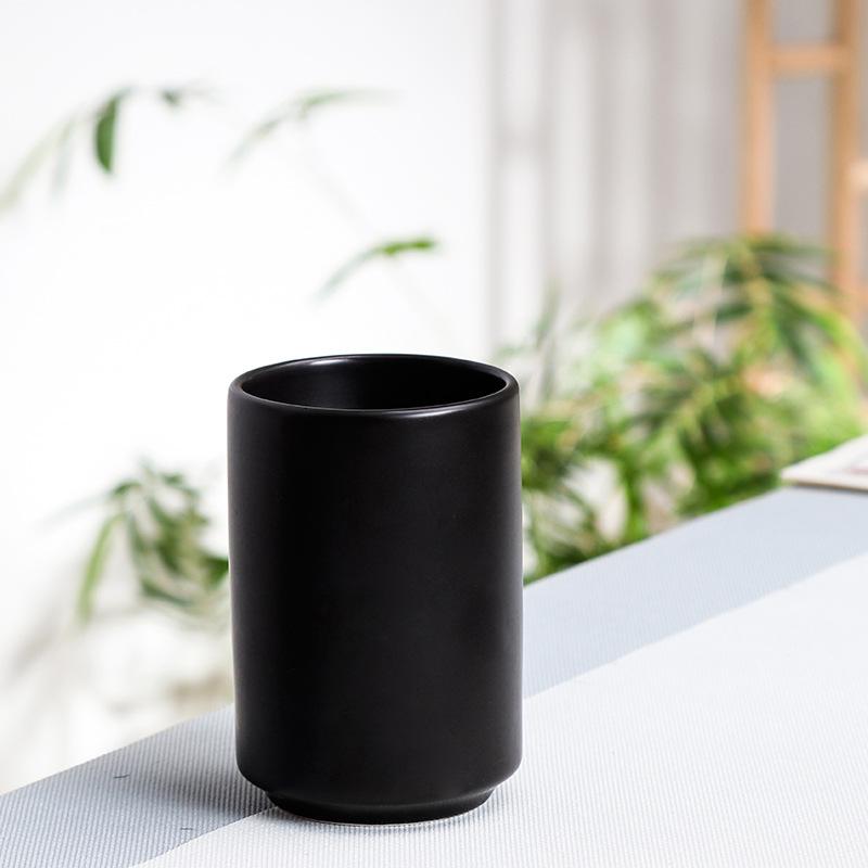 

Simple Japanese Black and White Ceramic Straight Cup Tea Cup Without Handle Hotel Toothbrush Mouthwash Cup Mug 240ml