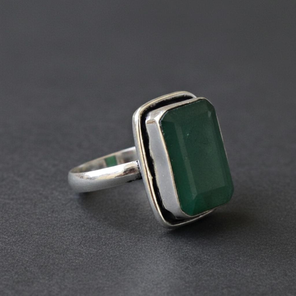 Szmaragdowy Pierścionek Statement, Biżuteria ze Srebra Próby 925, Minimalistyczny Pierścionek z Kamieniem Szlachetnym w Stylu Boho, Ręcznie Robiony Pierścionek Zaręczynowy