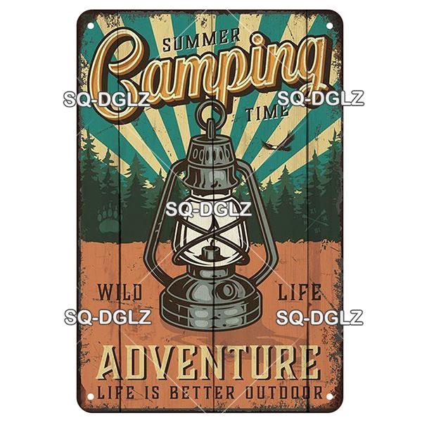 SQ-DGLZ Vintage Camping Rules Relax Metal Sign Plate Tin Sign Plate Home Bar Door Wall Decor Sticker Decoration Plaque Poster