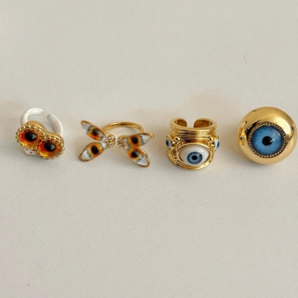Breiter Überzogener Ring Geometrischer Vintage Goldring Persönlichkeit Dämonenauge Ring Geschenk