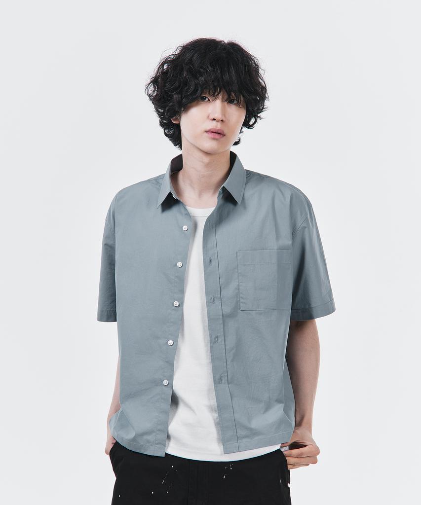 SIGNATURE Summer Oxford Crop Half Shirt [Blue]