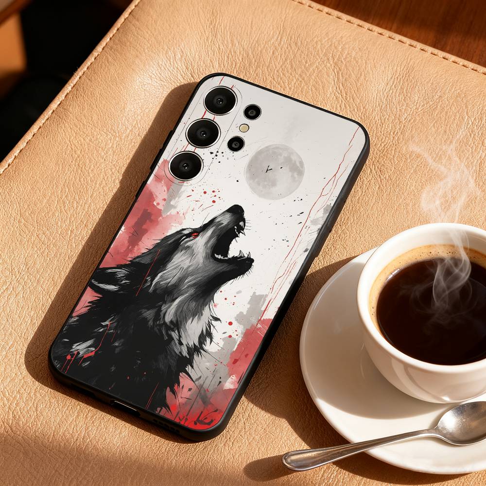 1pc Wolf Phone Case For Samsung S26,S25,24,23,22,30,21,10,9,Ultra,Plus,Lite,FE Soft Black Case