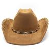 Cool Metal Chain Western Cowboy Hat Big Brim Visor Hat Fashionable Suede Jazz Hat