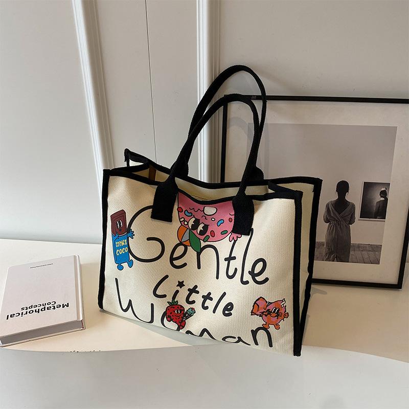 Colorful Letter Printed Canvas Bag New Large-capacity Casual Shoulder Bag