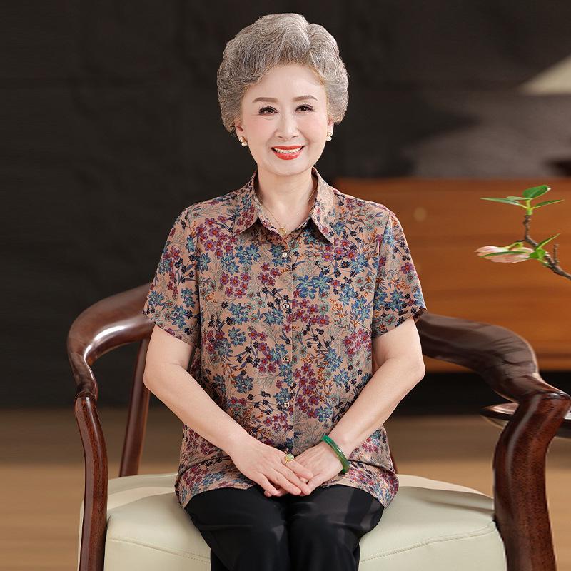 

Grandma s Summer Silk Short-Sleeve Top for Women 60-80 Years 2XL (Recommended 110-120 Jin) синій