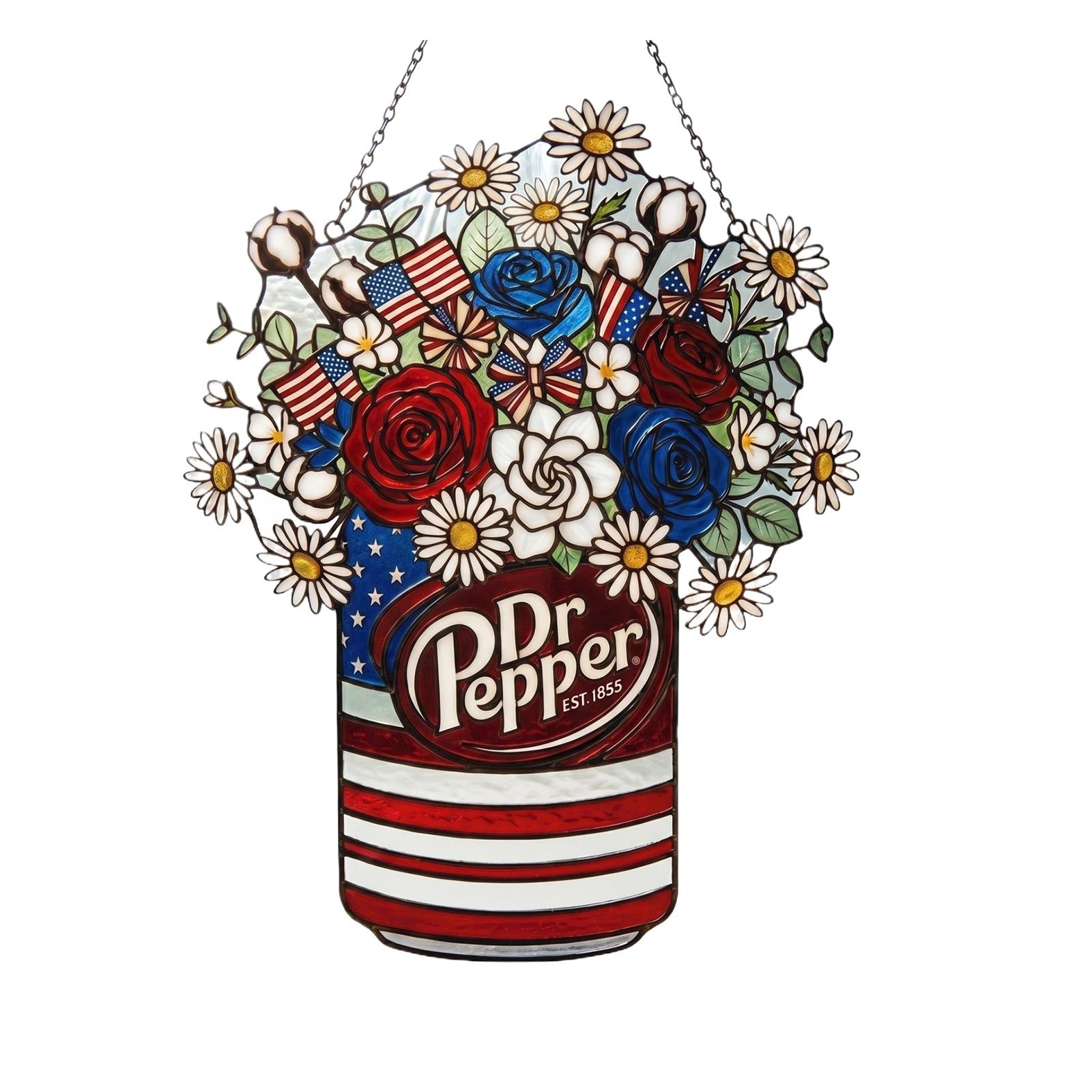 

American 0th Anniversary Stained Glass Acrylic Suncatcher, Patriotic Flower Vase Window Hanging Decor One Size