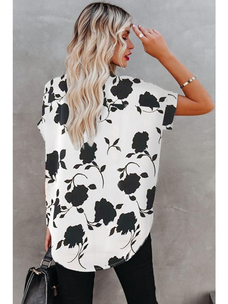 Women's Fashion Oversized White 3D Flower Print T-Shirt Summer Blouse Tee Female Tops Clothing
