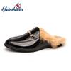Winter Nieuwste Echt Bont Warme Sneeuwschoenen Mannen Luie Schoenen Instappers Comfort Moccasins Bonten Slippers Pluizige Harige Teenslippers
