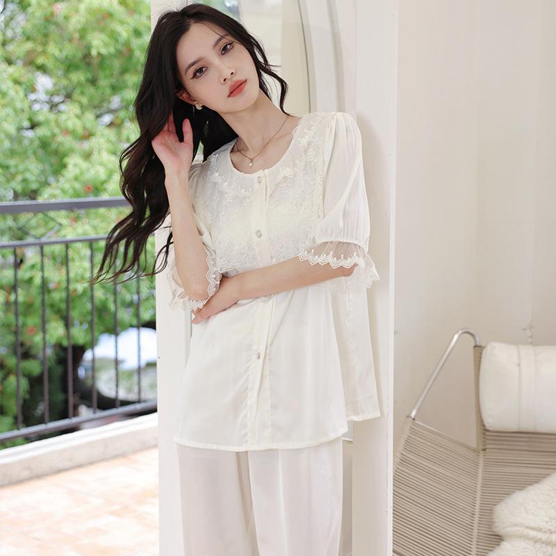 Pajamas Women's Spring Summer  Princess Style Long Sleeve Home Clothes Thin Suit Outer Wearing Spring and Autumn Wear