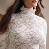 Höst Vinter Damer Fransk Spets Långärmad Elastisk Hög Hals T-shirt Topp Dam Mode Vardaglig Grundläggande Kontorsdam Avslappnad Smal Passform Damer Elegant Topp