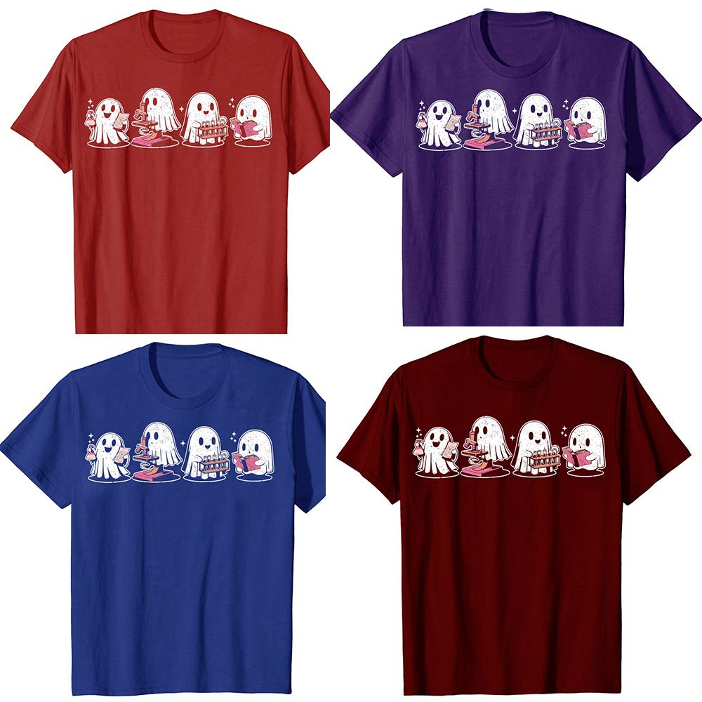 Cute Halloween Science Chemistry Ghost Laboratory Teacher T Shirts Men Cotton Humor Streetwear Short Sleeve Loose Clothing