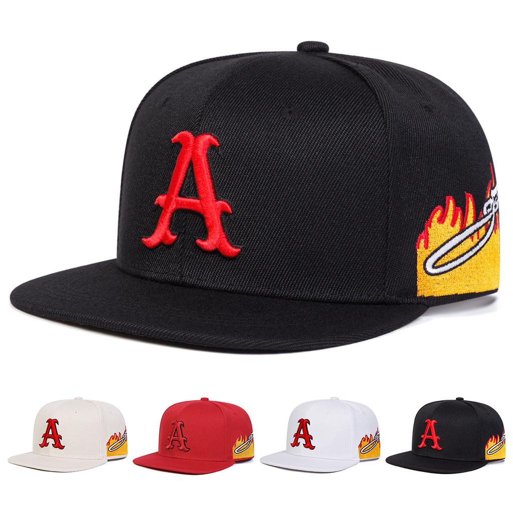 Men Letter A Embroidered Side Flame Hip Hop Hat Outdoor Adjustable Sunscreen Leisure Hat Spring Autumn Travel Tourism Beach Vacation