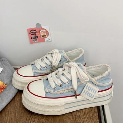 Canvas Shoes Women Platform Sneakers New Ins Tide Korean Version Casual Shoes Female White Shoes Lace Up Skateboard Shoes
