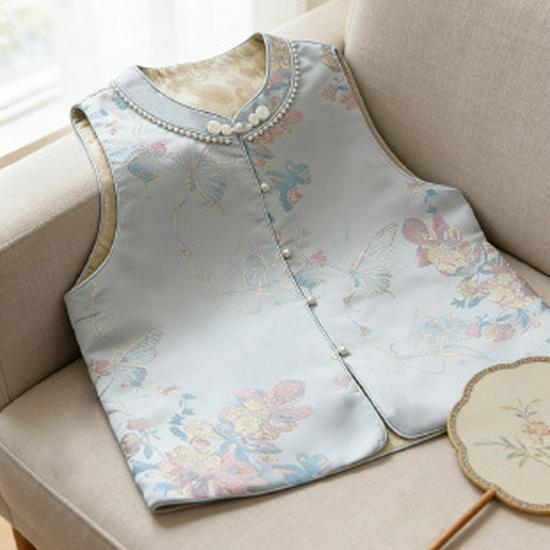 

Modern Chinese Style Mid-Age Spring Cardigan Vest, 2026 Edition - Trendy Outerwear for Women 2XL светло-синий