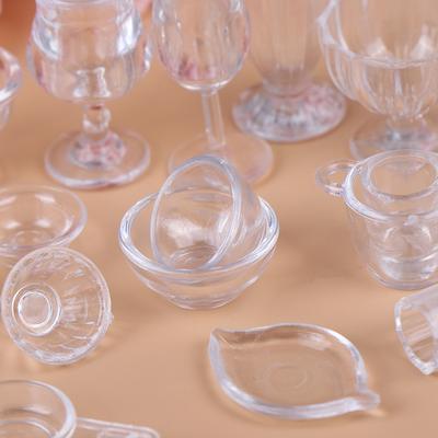 17Pcs/Set 1:12 Dollhouse Miniature Transparent Tableware Diy Pretend Play Toys